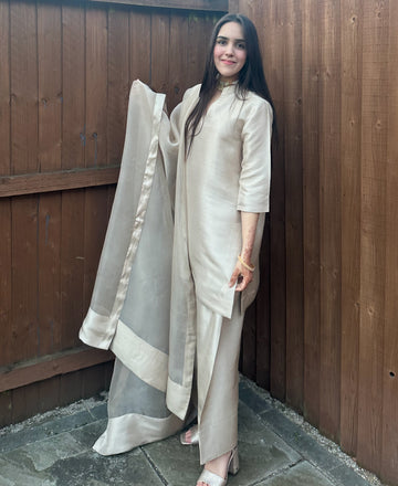 Beige Raw silk  (Farshi Shalwar suit)